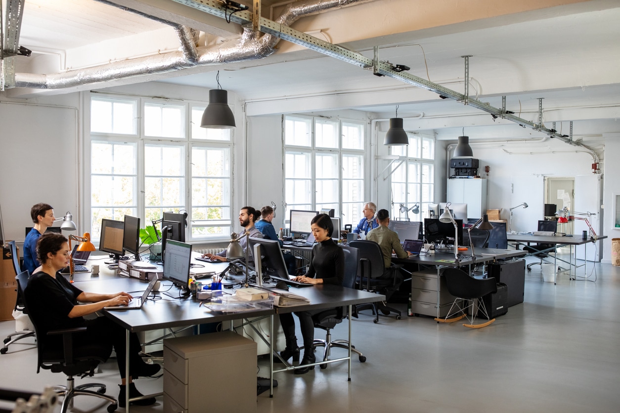 people working in modern office