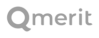 Qmerit logo in gray with stylized Q design on a transparent background.